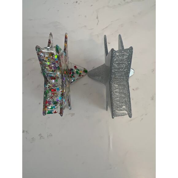 STAR HAIR CLIPS SET OF TWO SILVER AND MUTLICOLOR STARS HAIR CLIPS - Picture 3 of 5